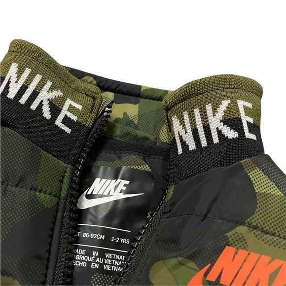 Nike Youth NSW Puffer Jacket Army Camouflage/Orange 76G459-A38 size 2T New - Picture 3 of 11